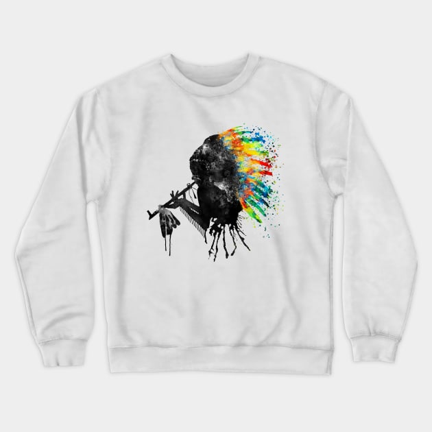 Indian Silhouette with Colorful Headdress Crewneck Sweatshirt by Marian Voicu